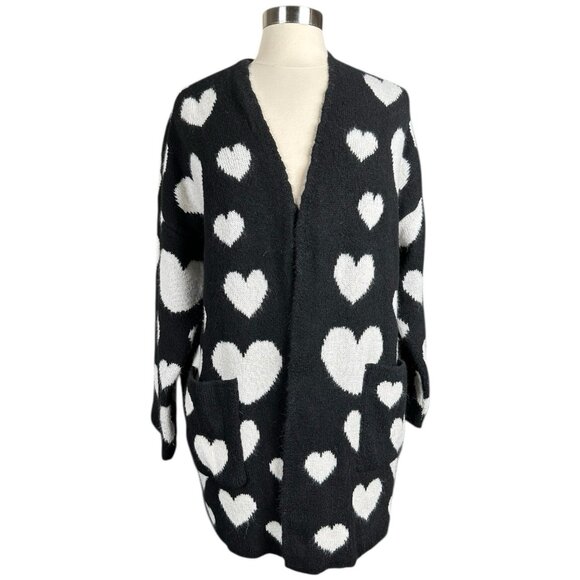 Maeve Anthropologie Sweater Womens XS Cardigan hearts black white open casual - Picture 5 of 15